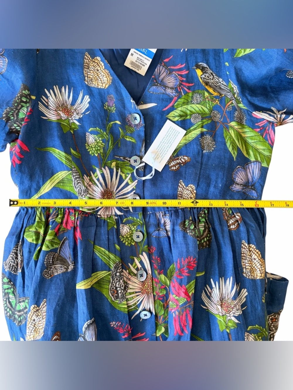 J. Mclaughlin Annora Linen Jardin Mariposa Floral Button up Sleeve Midi Dress M - Picture 11 of 11